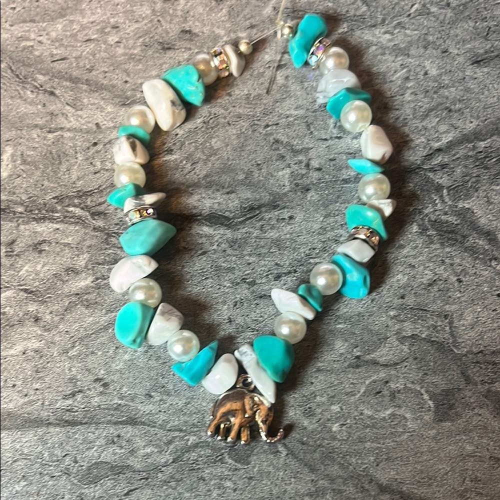 Turquoise and White Elephant Charm bracelet and earrings